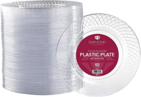 102 Clear Plastic Plates Disposable - 625" Heavy Duty Hard Plastic Clear Plates