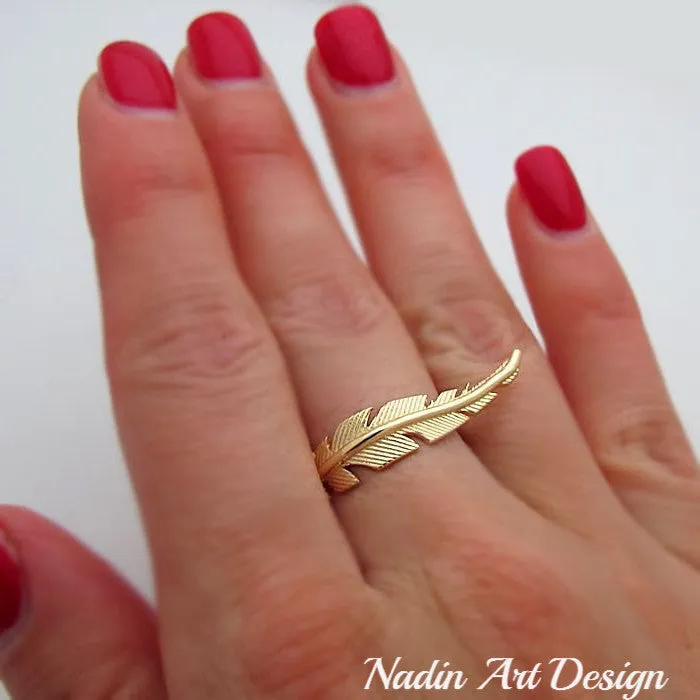 14K Gold Filled Gold Feather Ring