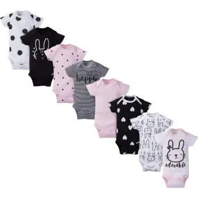 8-Pack Baby Girls Bunny Short-Sleeve Onesies Bodysuits