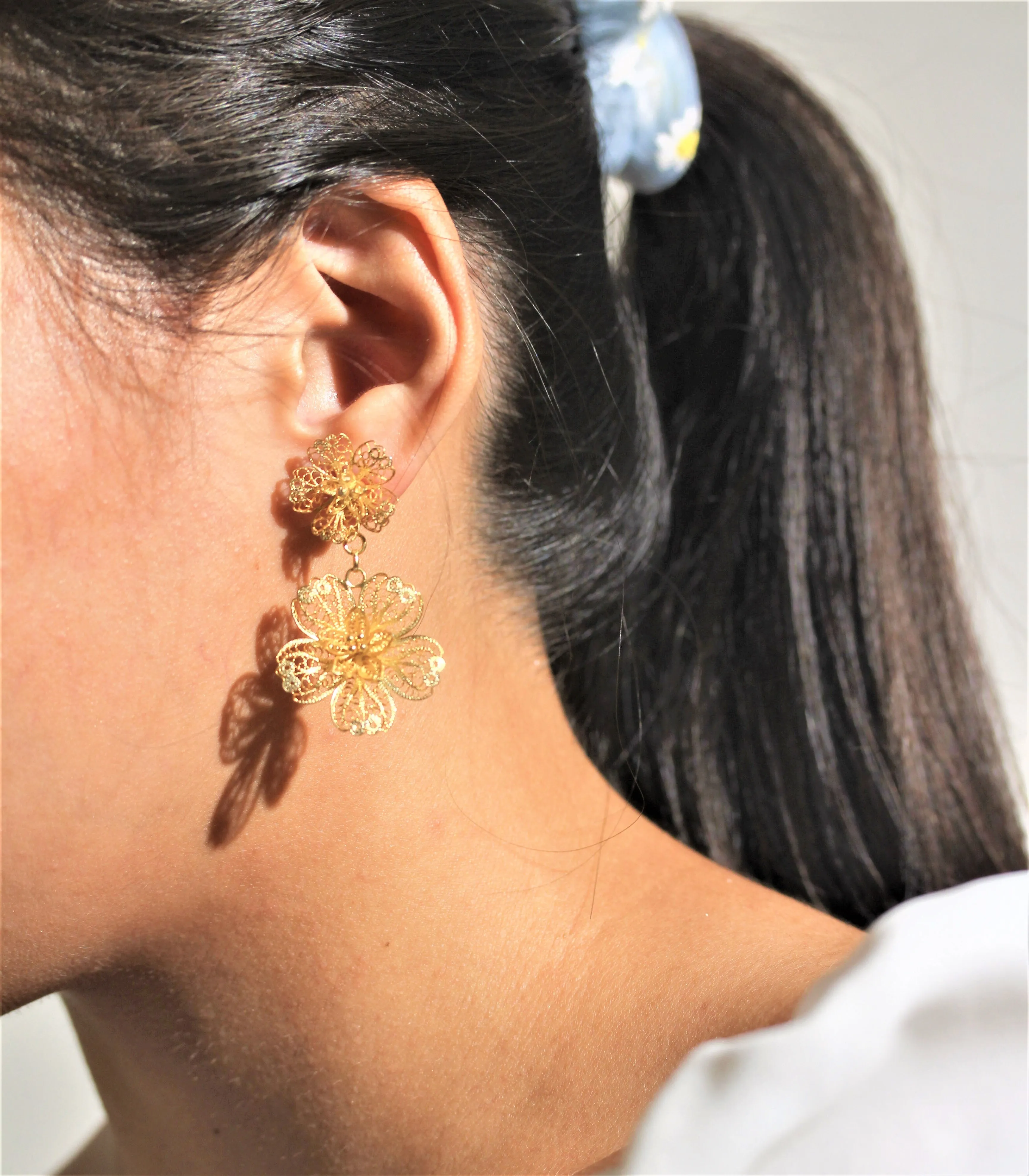 Carnation Filigree Detachable Drop Earrings