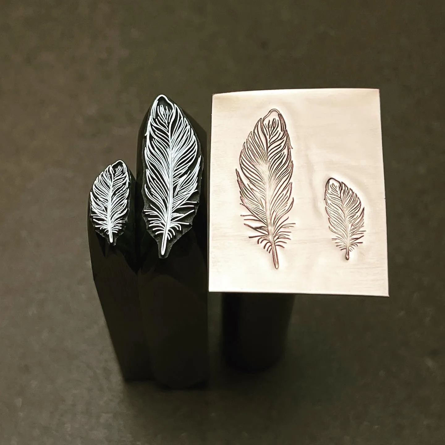 Fine Feather! Two sizes available Metal Hand Stamp.