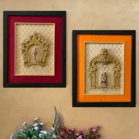 Framed Brass Prabhavali With Balaji & Deep Lakshmi (Set of 2) - Ethnic Wall Decor