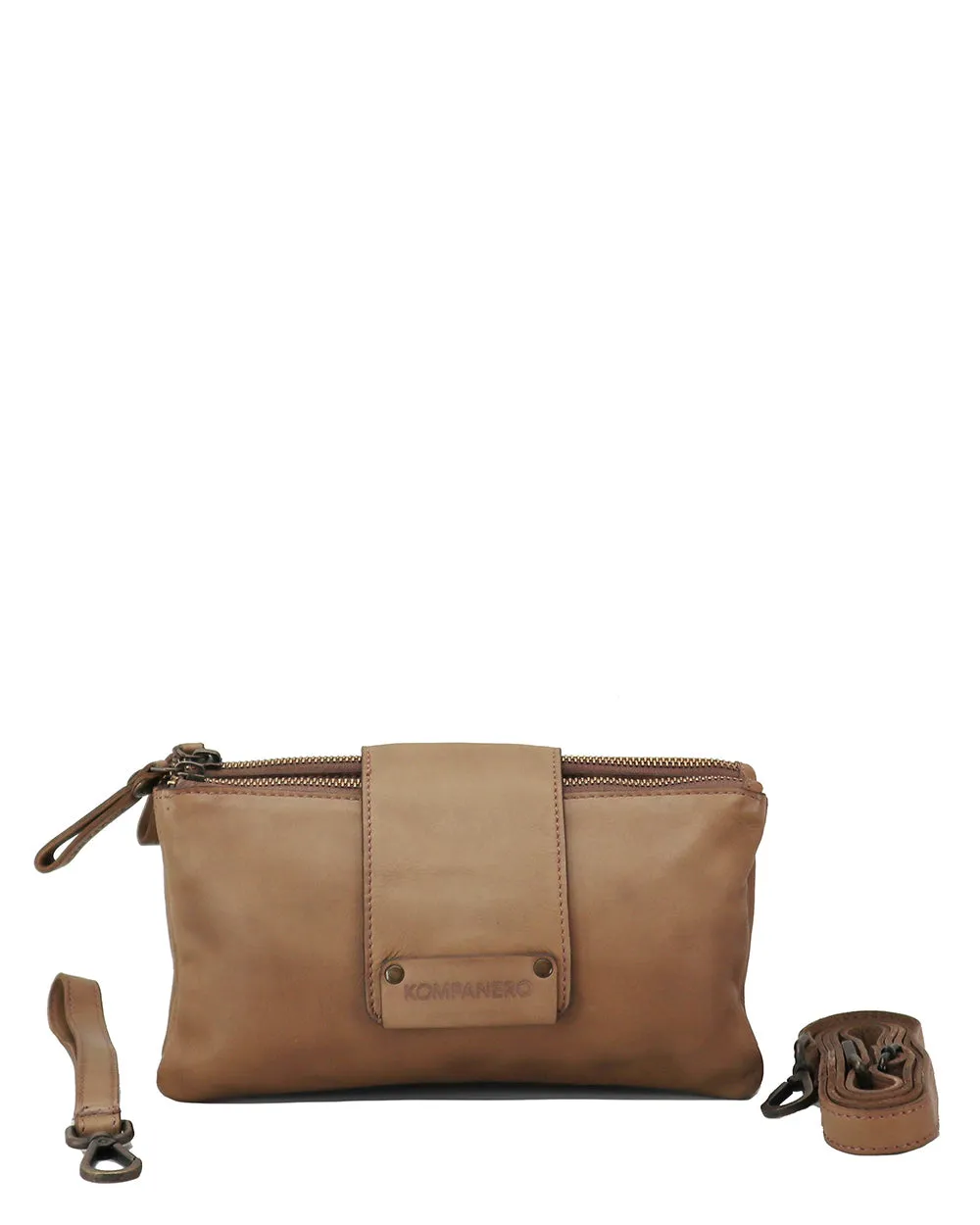 Kompanero Jonah Stone Grey Leather Crossbody/Clutch Bag