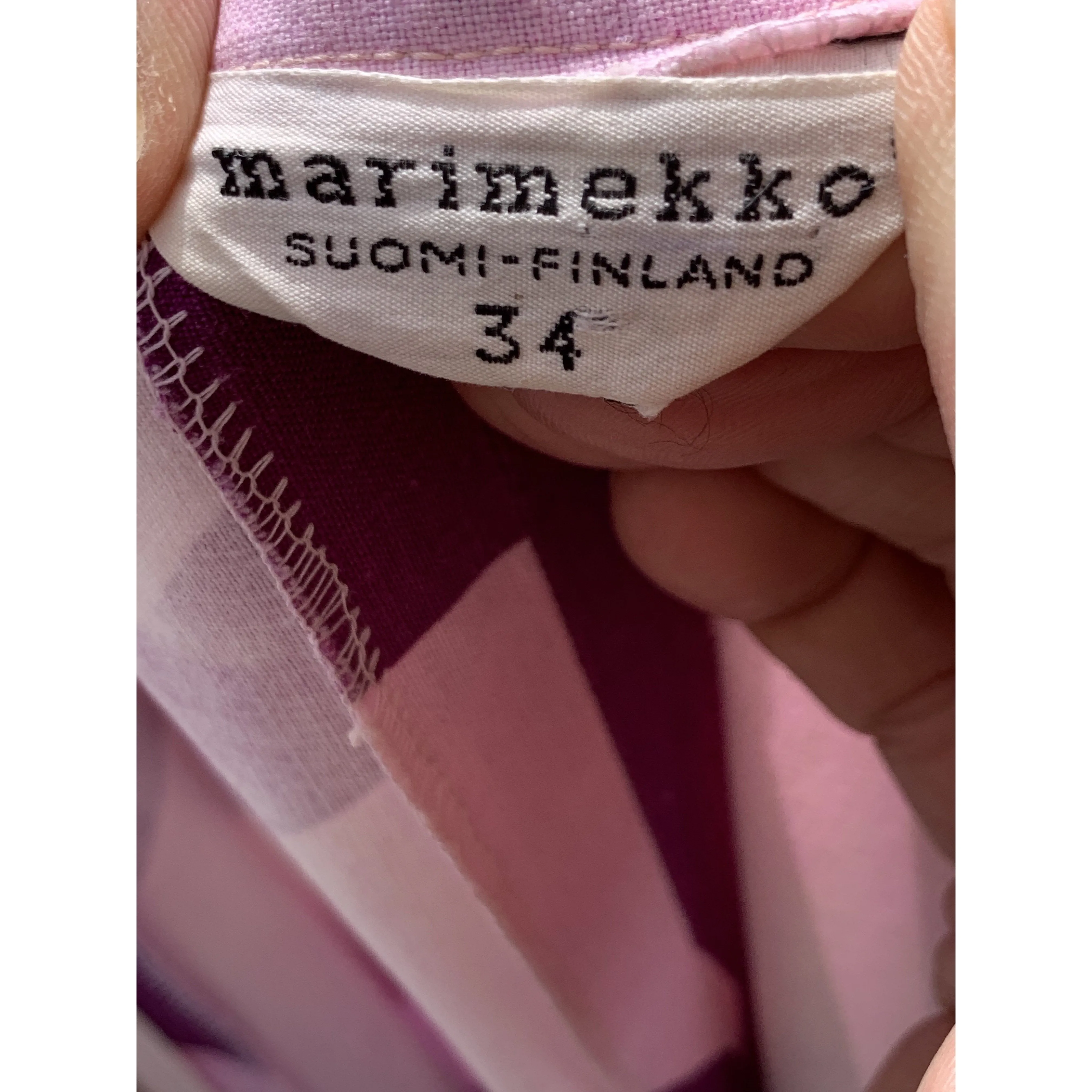 Marimekko ”Linssi” by Kaarina Kellomäki Vintage1966 Mini Dress 34 S Purple Pink Polka Dot