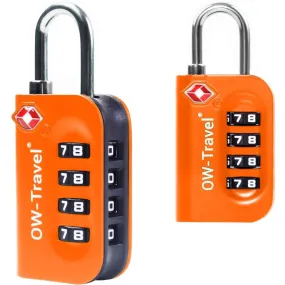 TSA luggage locks. Orange 4-dial padlocks for suitcases lockers bags