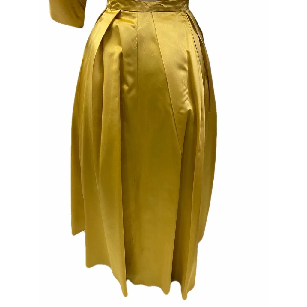 Vintage 1960s Gold Satin Taffeta Cocktail Dress   Detachable Long Skirt  XS