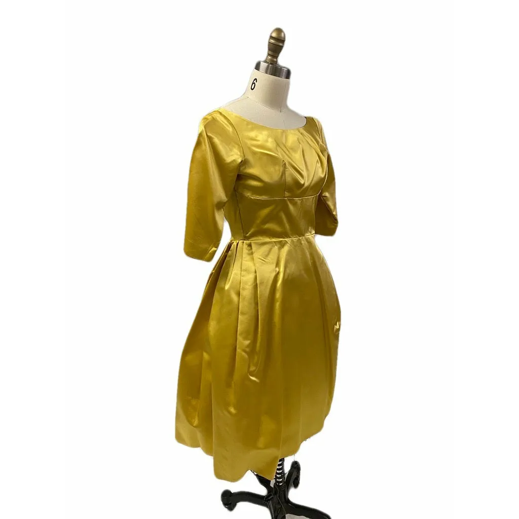 Vintage 1960s Gold Satin Taffeta Cocktail Dress   Detachable Long Skirt  XS