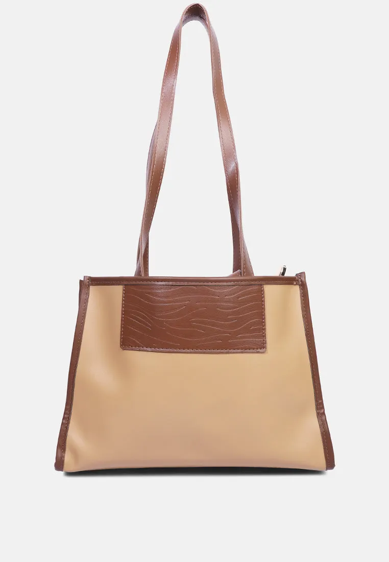 Wavy Patch Color Block Tote Bag